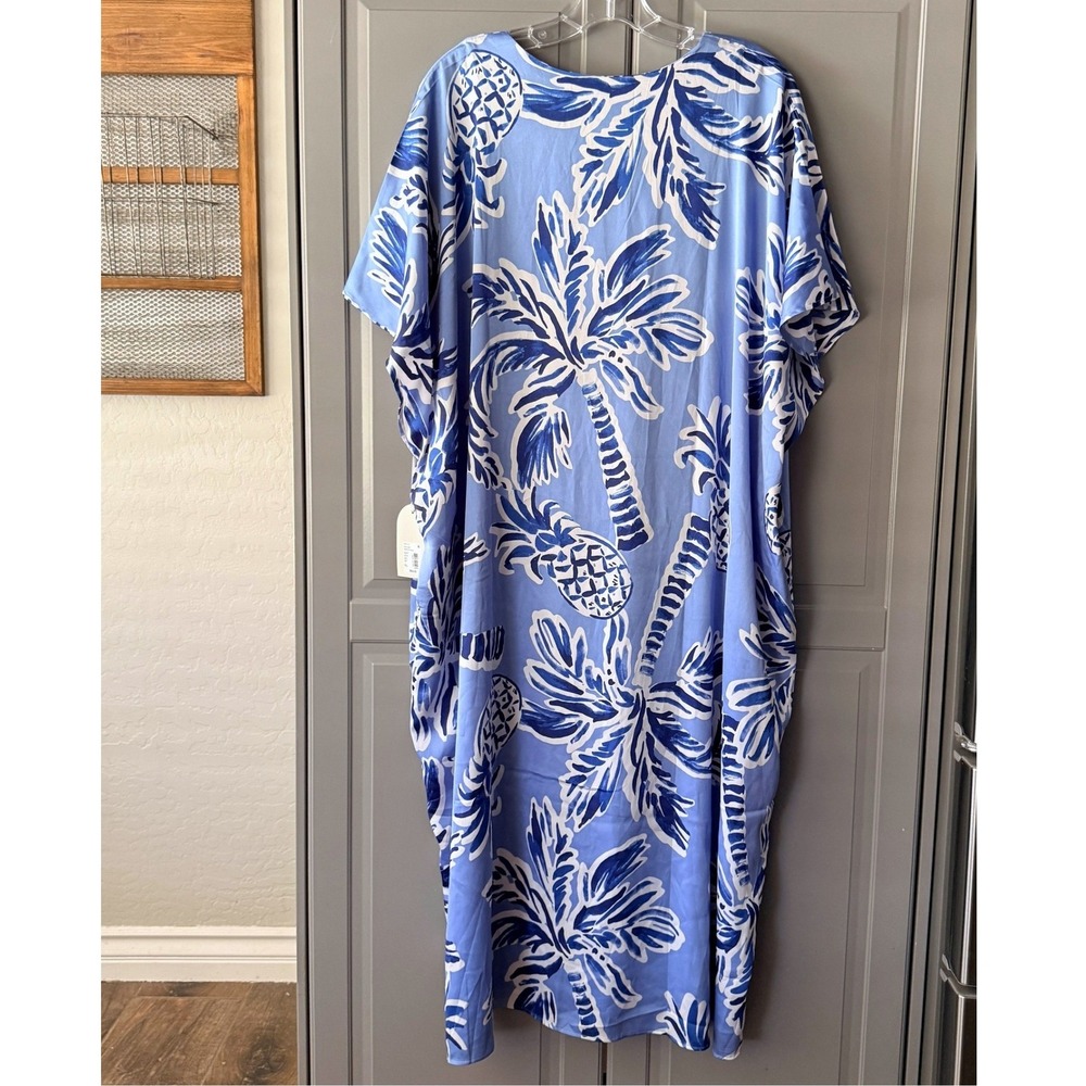 Van Winkle & Co Painted Palm Dolman Sleeve Caftan Dress, Blue White, XL (NWT) - Picture 6 of 13